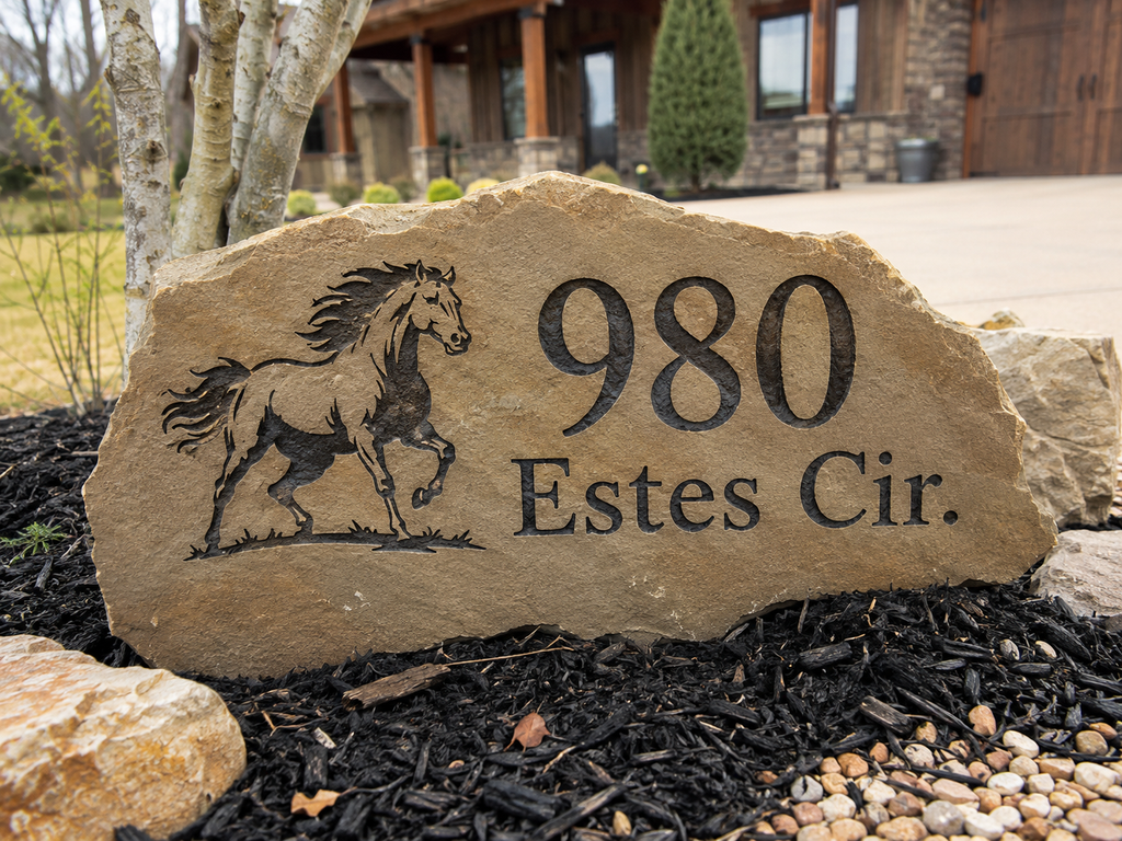 Personalized Engraved Boulder Address Sign – Custom Driveway Marker