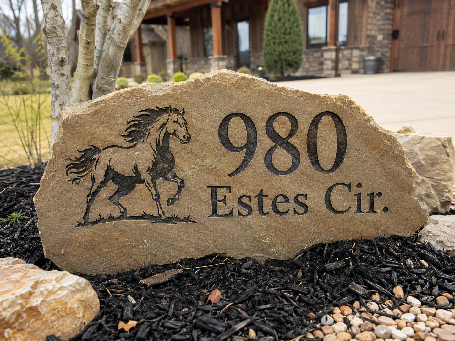Personalized Engraved Boulder Address Sign – Custom Driveway Marker