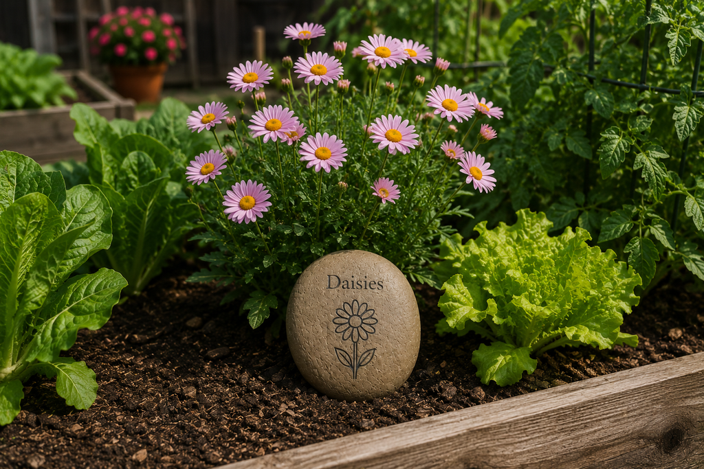 Engraved River Rock Flower, Vegetable & Herb Garden Markers – Set of 10 Natural Stone Plant Labels
