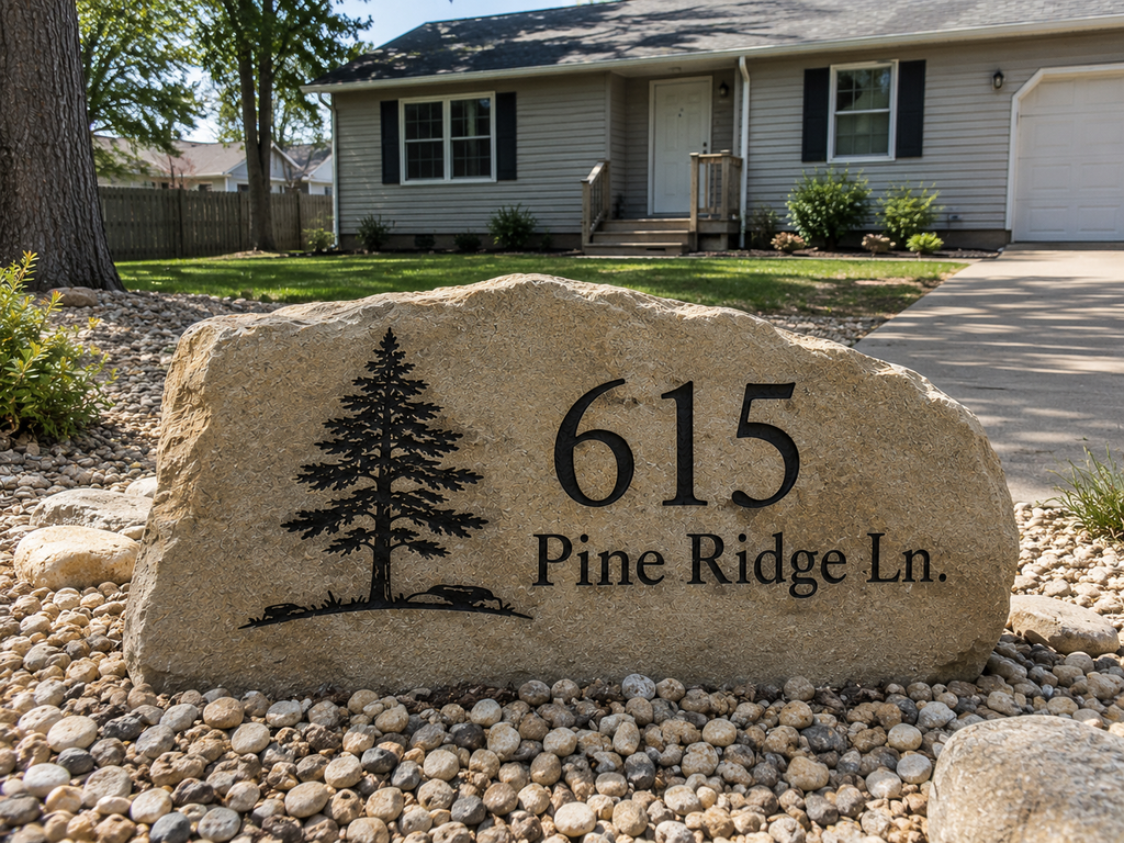 Personalized Engraved Boulder Address Sign – Custom Driveway Marker