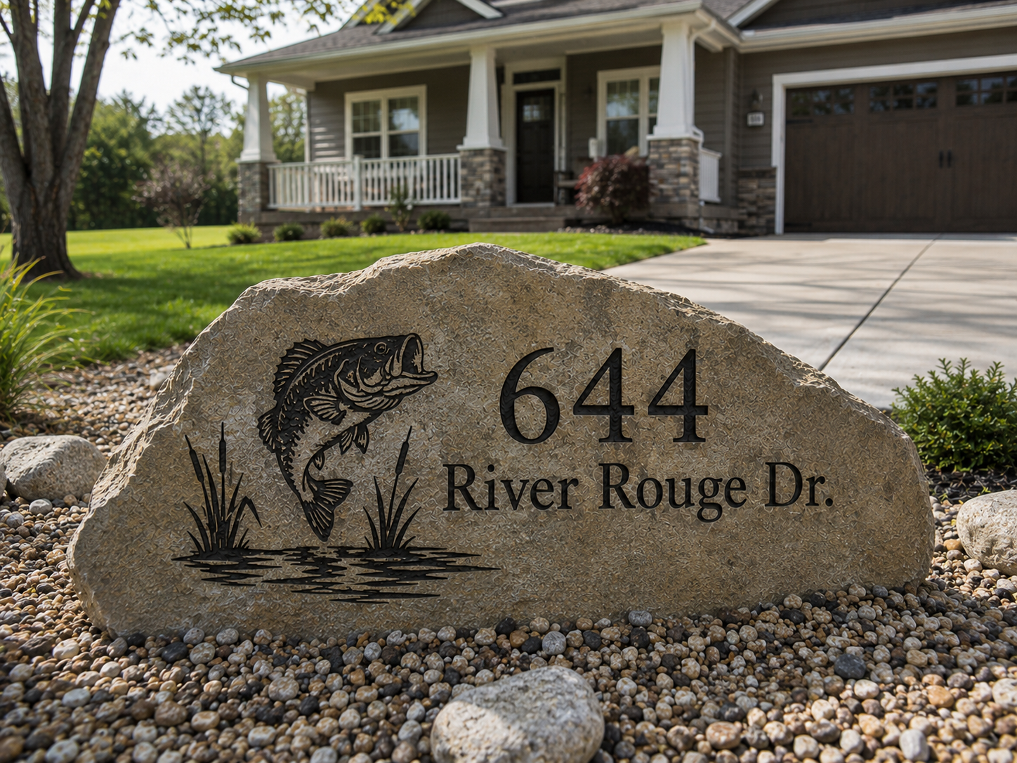 Personalized Engraved Boulder Address Sign – Custom Driveway Marker