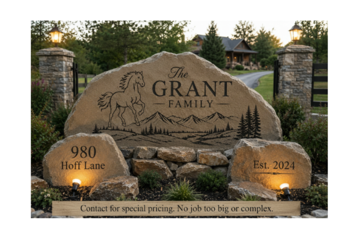 Personalized Engraved Boulder Address Sign – Custom Driveway Marker