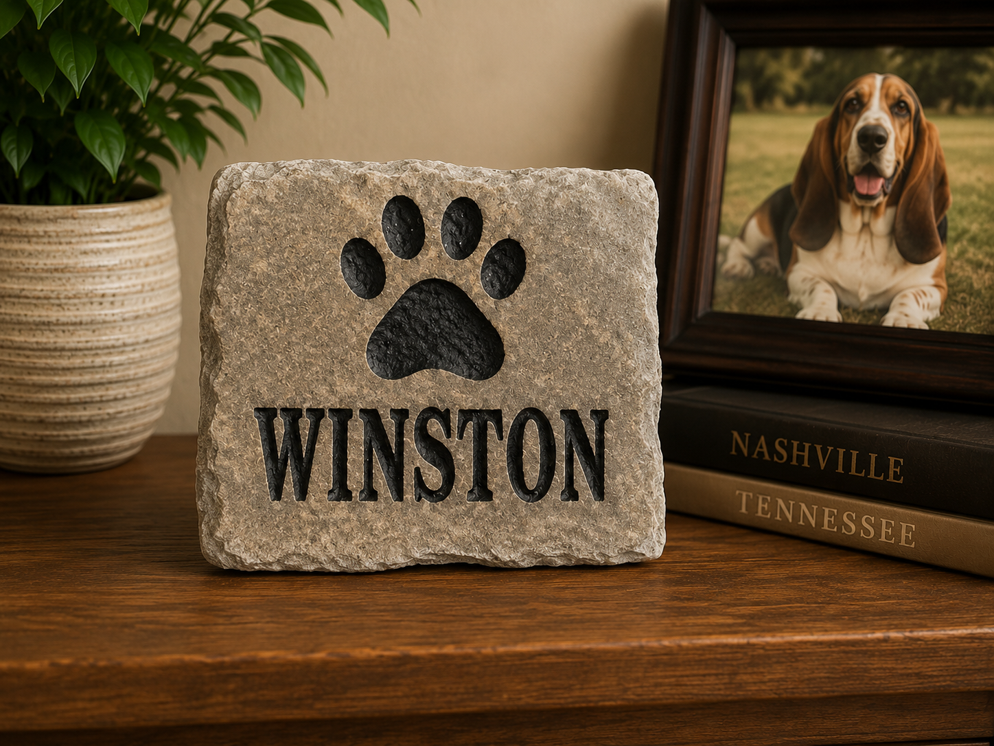 Personalized Pet Name Stone with Paw Print