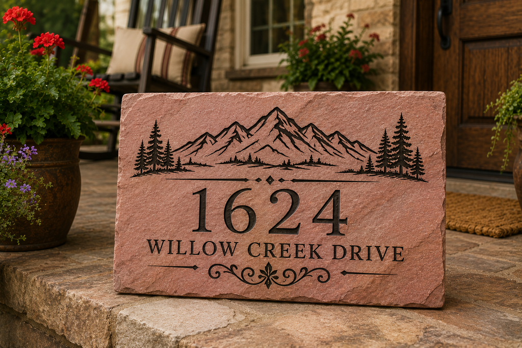 Custom Engraved Address Stone | Personalized House Number Marker | Natural Stone Address Sign | Family Name Plaque | Landscape & Garden Decor